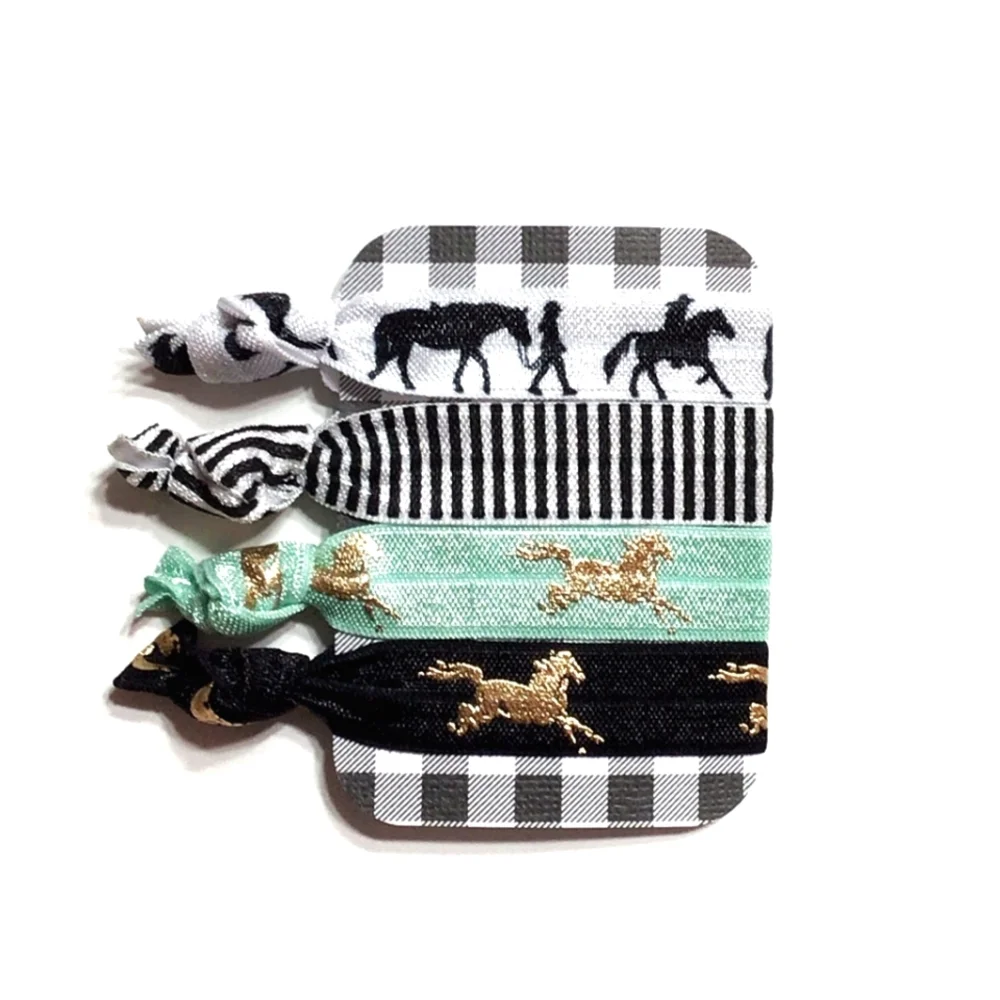 4-Pack Horse Print Hair Ties Pony Party Favors Equestrian Theme Hair Accessories